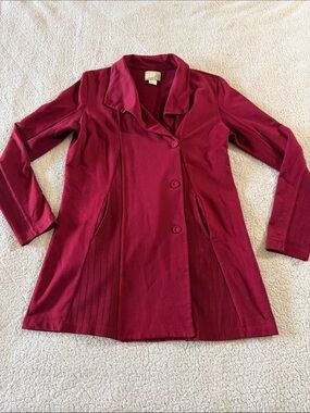 Lucky Lotus by Lucky Brand Cotton Women's Wine Button-Front Sweater Jacket Large